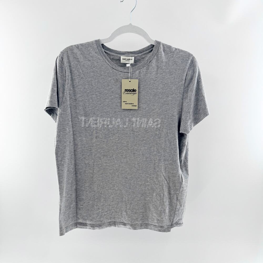 Saint Laurent Paris Mirror Wording Short Sleeve Graphic Tee Gray Women's Medium